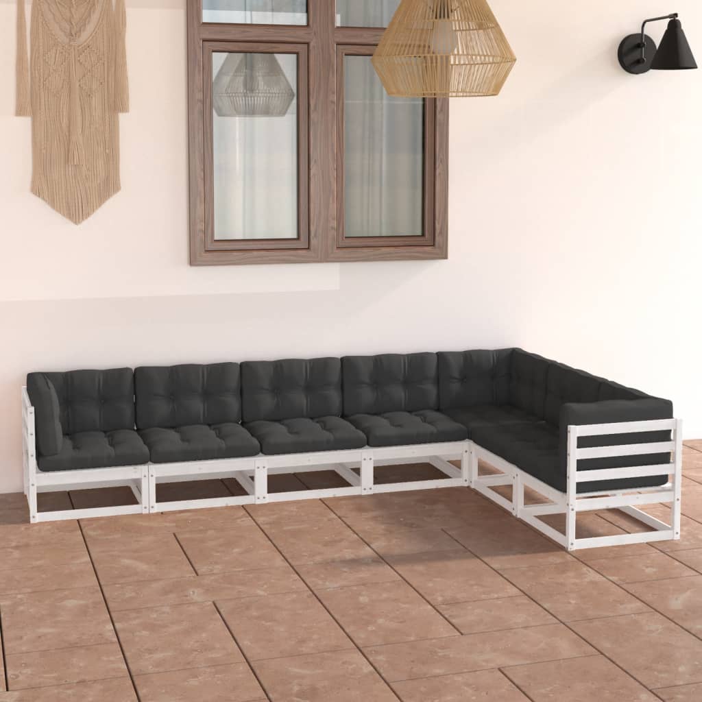 Vetonek Set muebles jardín 7 pzas con cojines madera maciza pino blanco