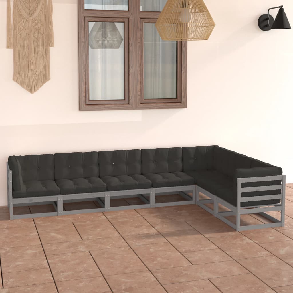 Vetonek Set de muebles de jardín 7 pzas con cojines madera pino gris