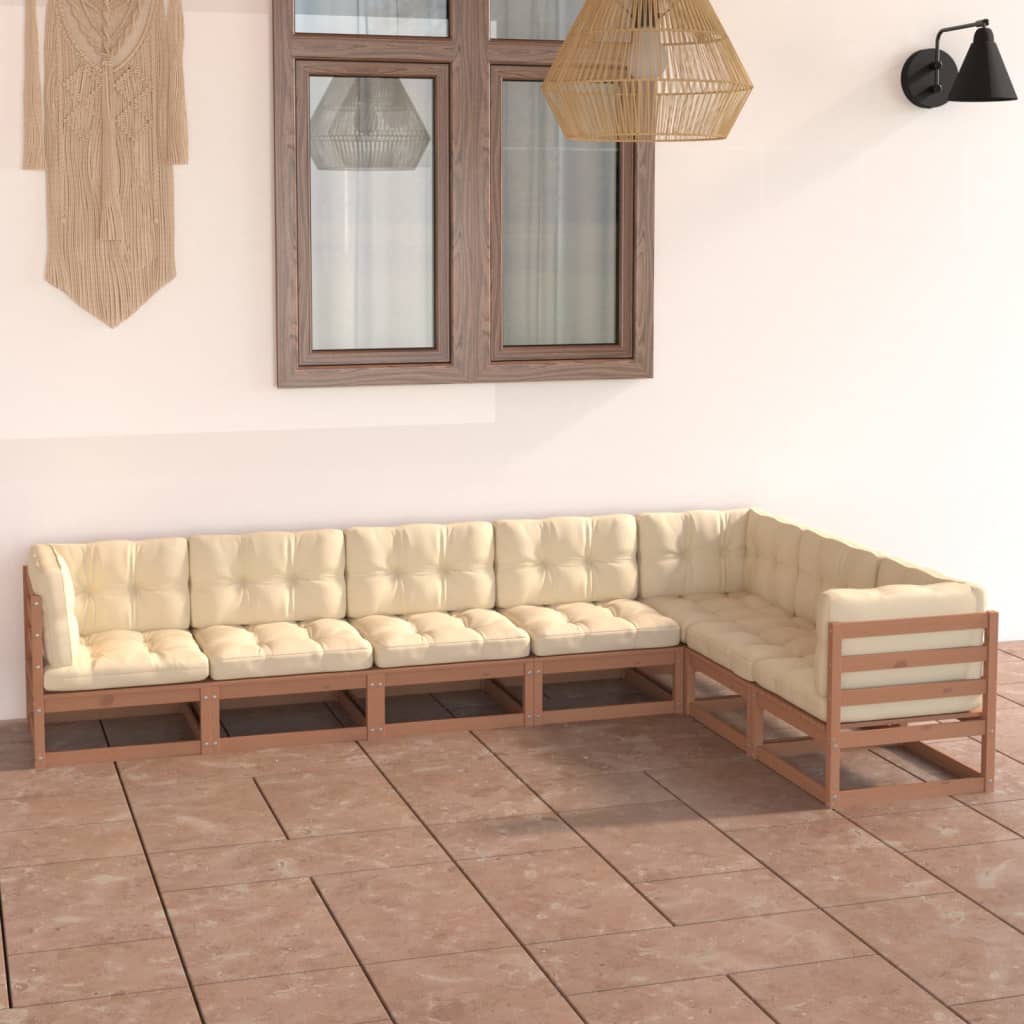 Vetonek Set de muebles de jardín 7 pzs cojines madera pino marrón miel