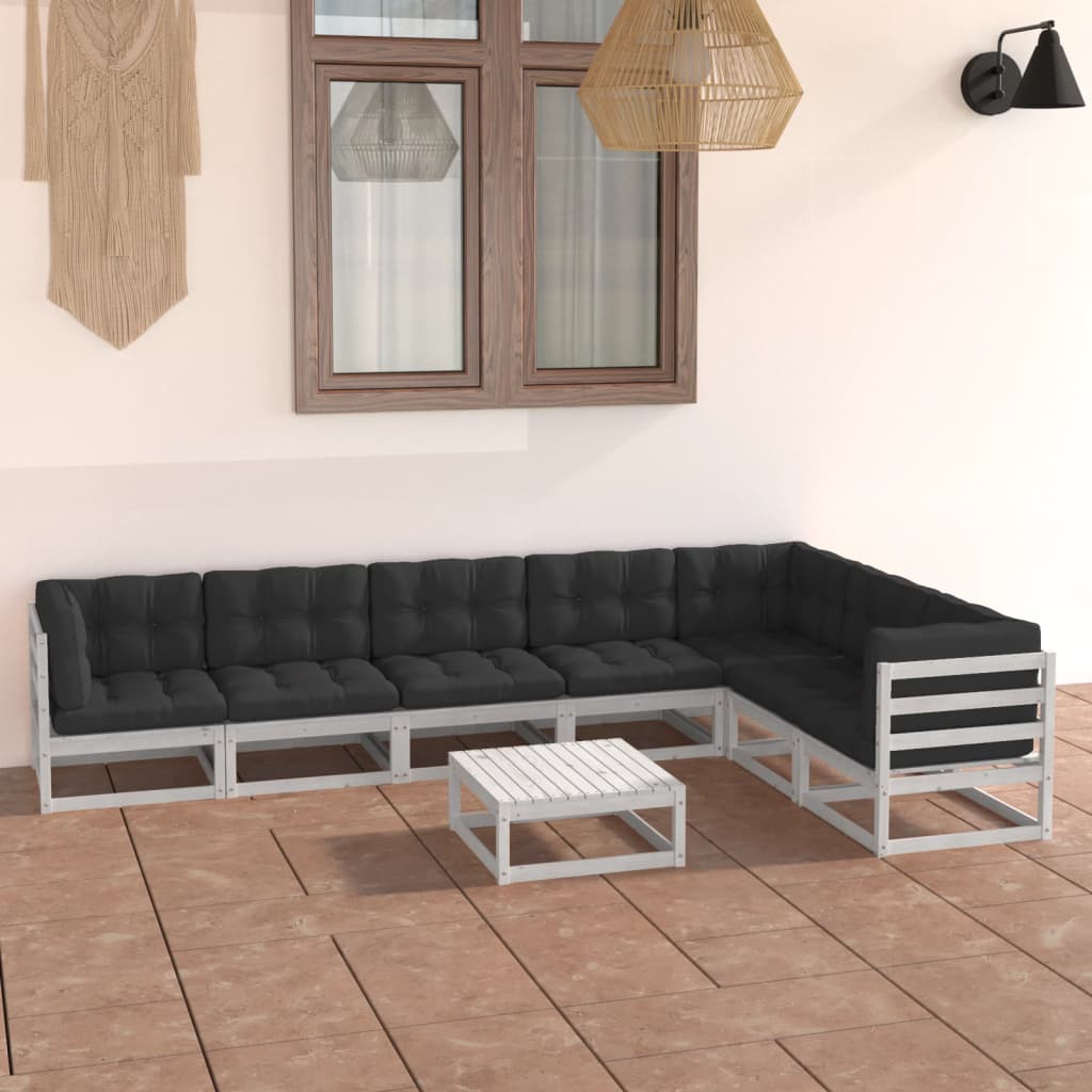 Vetonek Set muebles jardín con cojines 8 pzas madera maciza pino blanco