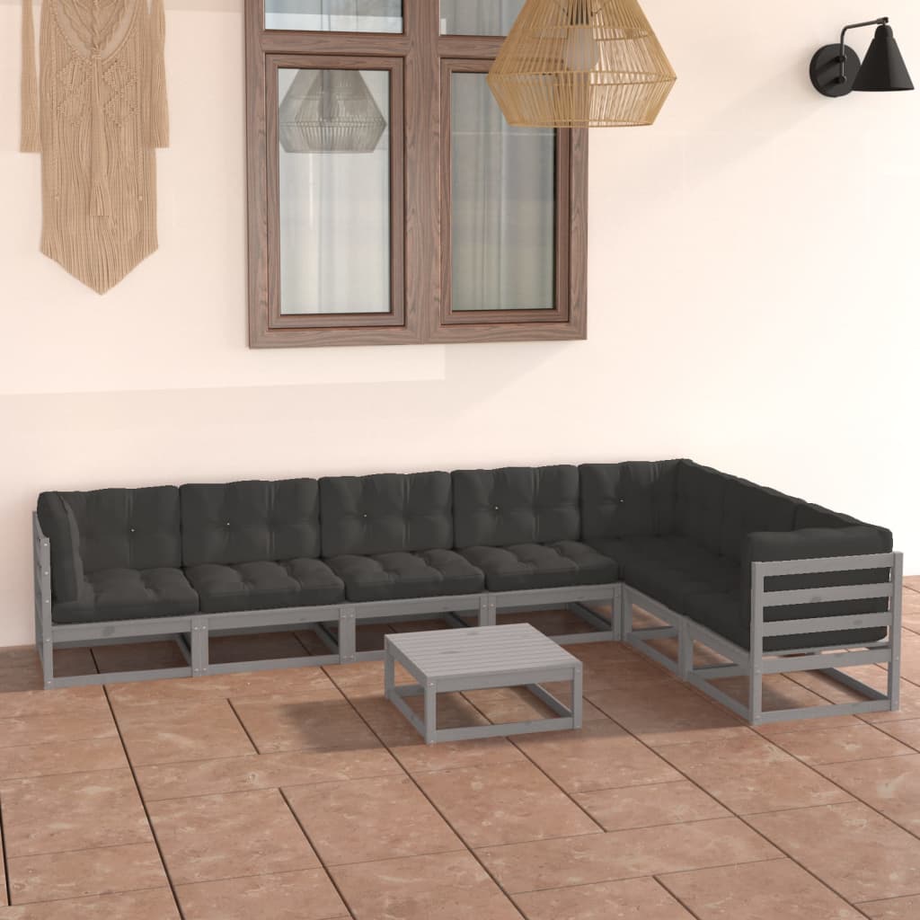 Vetonek Set de muebles de jardín 8 pzas con cojines madera pino gris