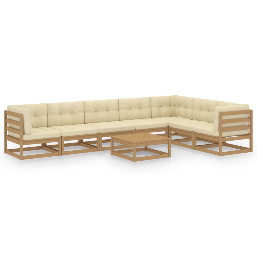 Set de muebles de jardín 8 pzs cojines madera pino marrón miel vidaXL