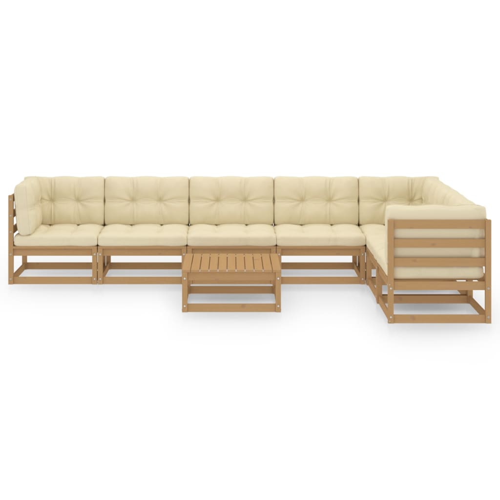 Set de muebles de jardín 8 pzs cojines madera pino marrón miel vidaXL