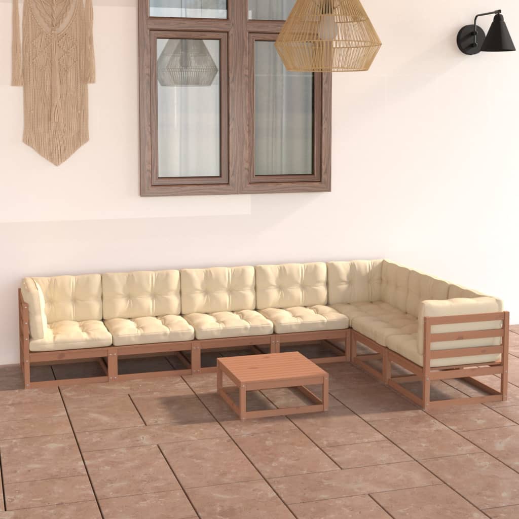 Vetonek Set de muebles de jardín 8 pzs cojines madera pino marrón miel