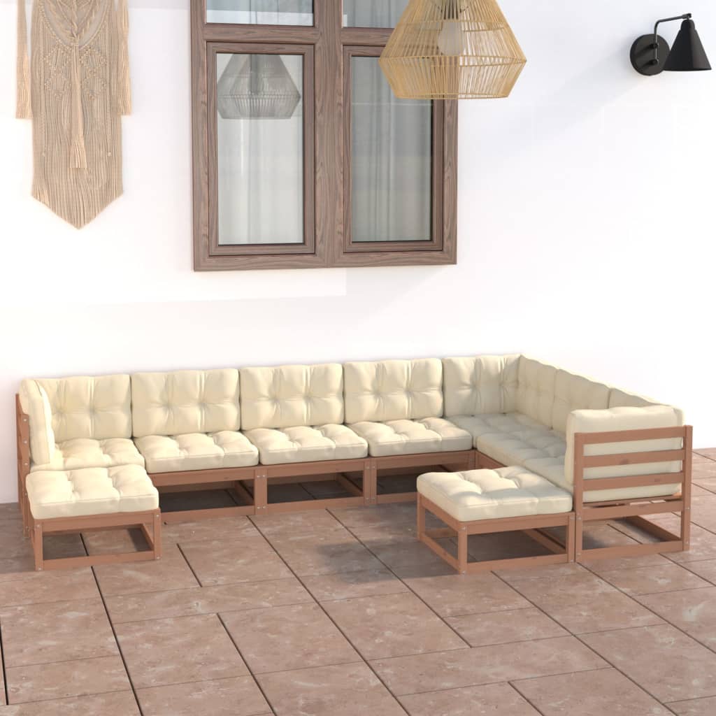 Vetonek Set de muebles de jardín 9 pzs cojines madera pino marrón miel