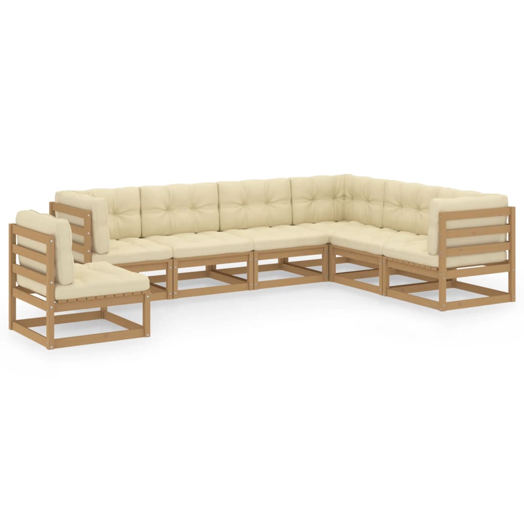 Vetonek Set de muebles de jardín 7 pzs cojines madera pino marrón miel