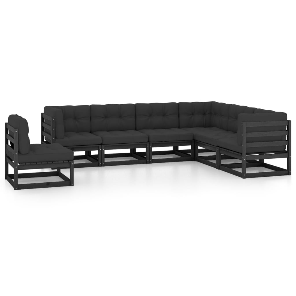 Vetonek Set de muebles de jardín 7 pzas con cojines madera pino negro