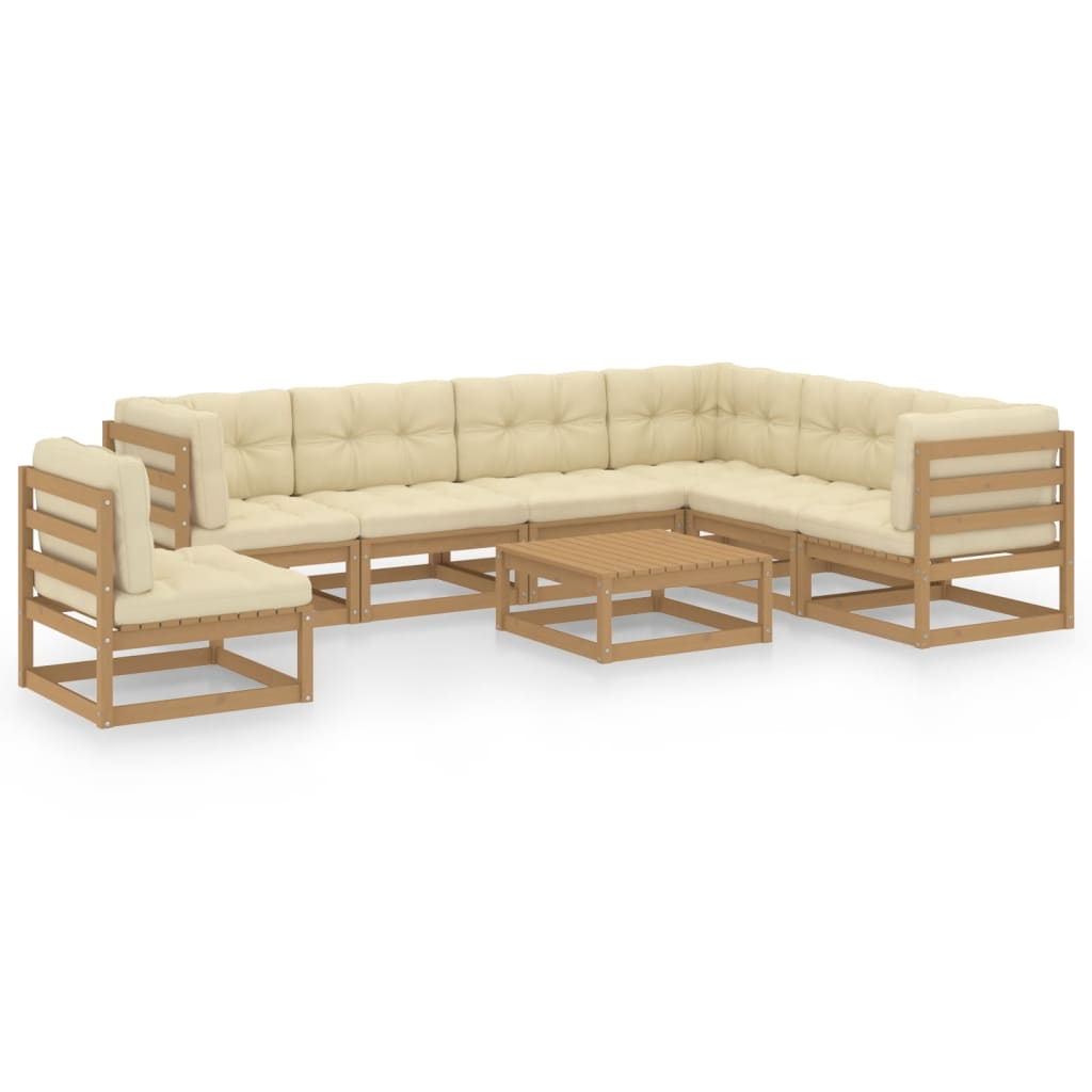 Vetonek Set de muebles de jardín 8 pzs cojines madera pino marrón miel