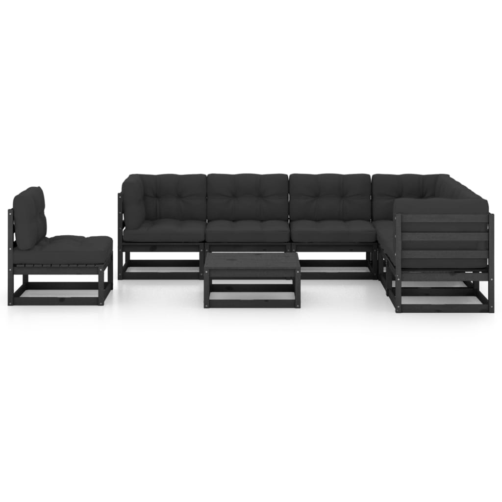 Set de muebles de jardín 8 pzas con cojines madera pino negro vidaXL