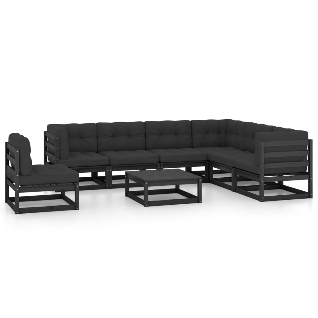 Vetonek Set de muebles de jardín 8 pzas con cojines madera pino negro