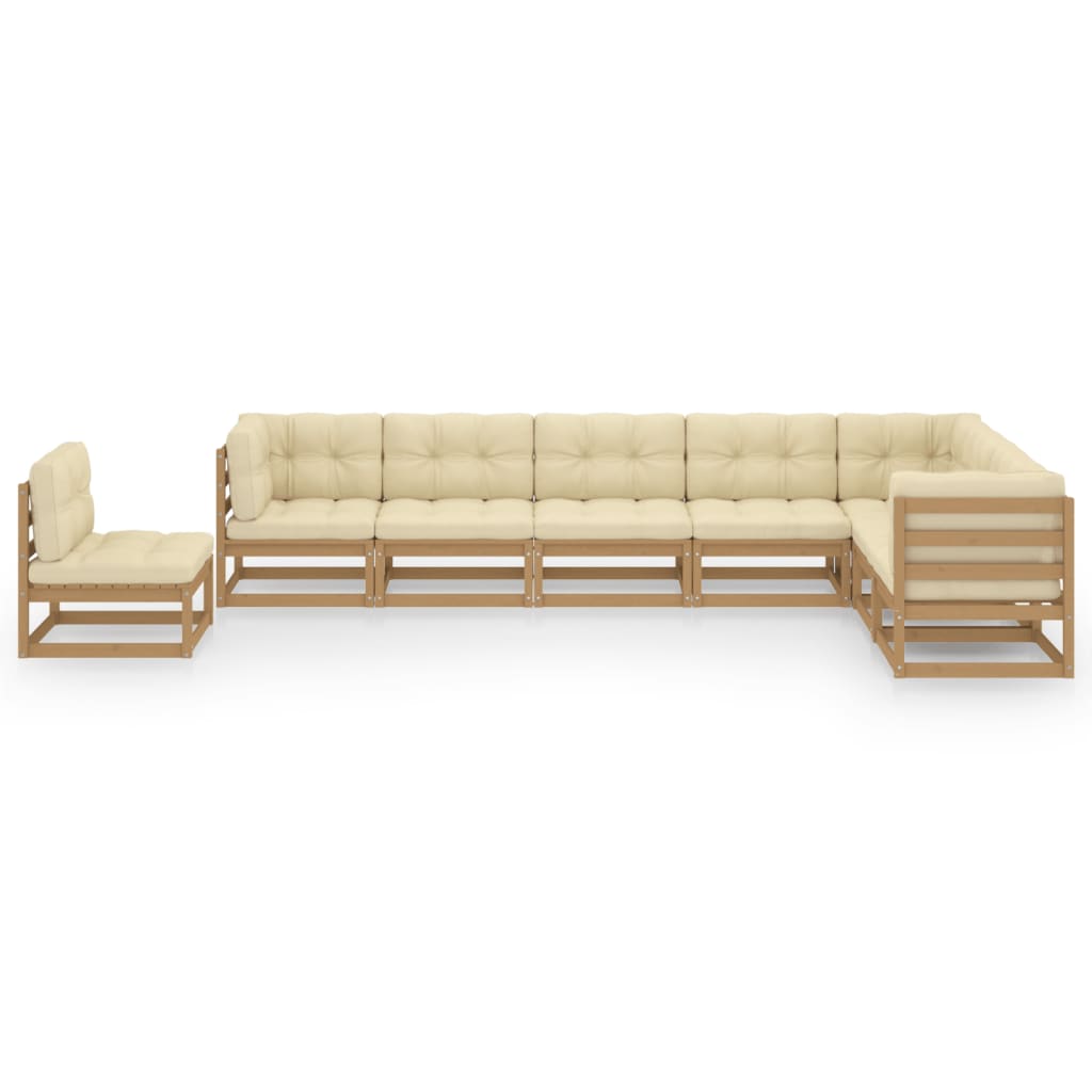 Set de muebles de jardín 8 pzs cojines madera pino marrón miel - Vetonek