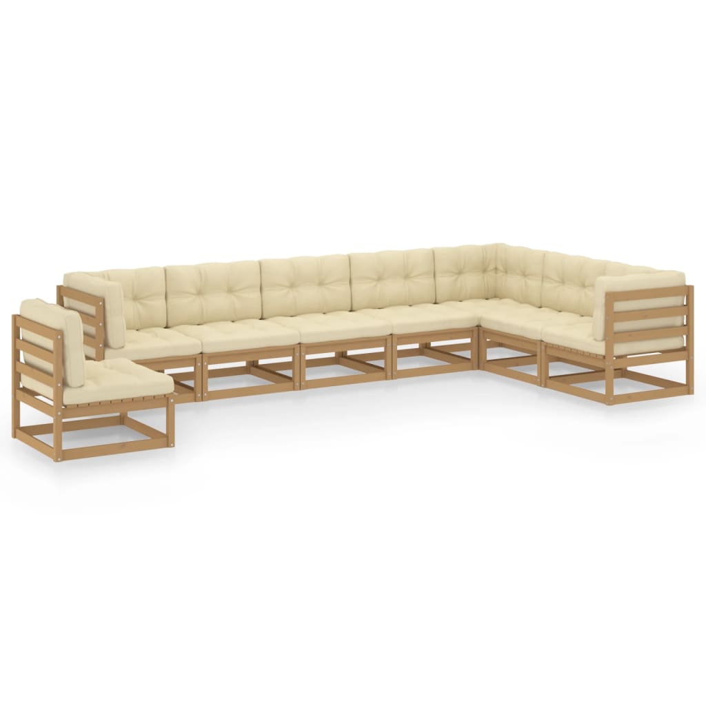 Vetonek Set de muebles de jardín 8 pzs cojines madera pino marrón miel