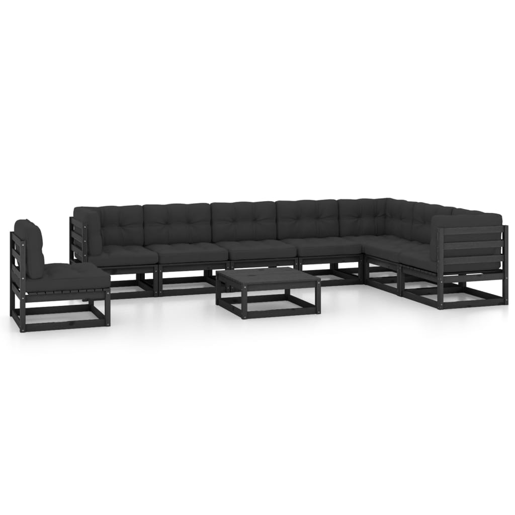 Vetonek Set de muebles de jardín 9 pzas con cojines madera pino negro