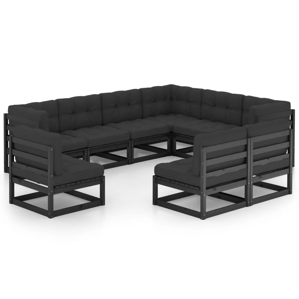 Vetonek Set de muebles de jardín 9 pzas con cojines madera pino negro