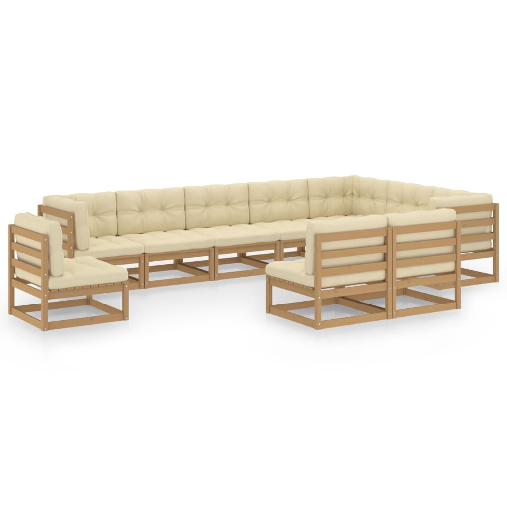 Vetonek Set de muebles de jardín 10 pzs cojines madera pino marrón miel