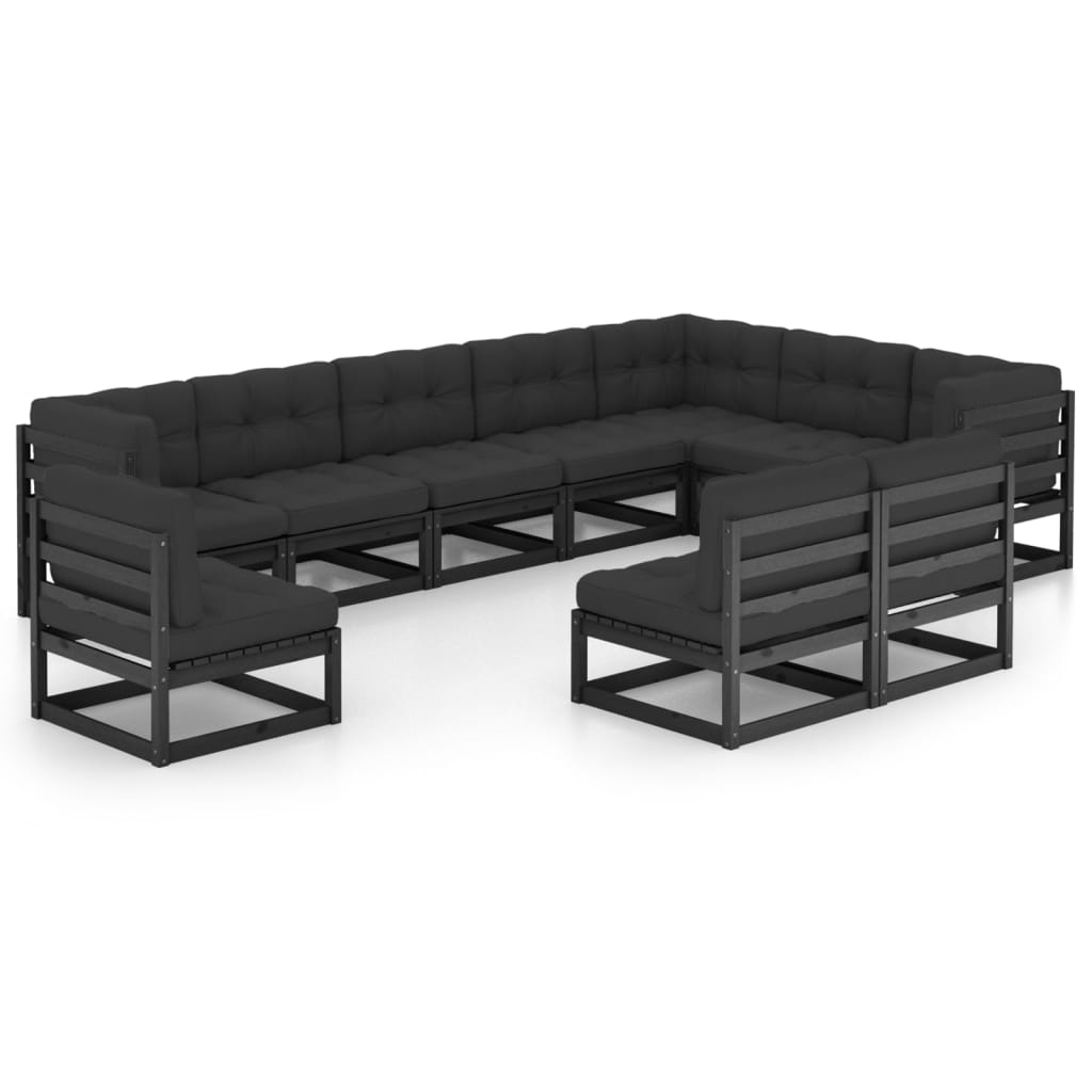 Vetonek Set de muebles de jardín 10 pzas con cojines madera pino negro