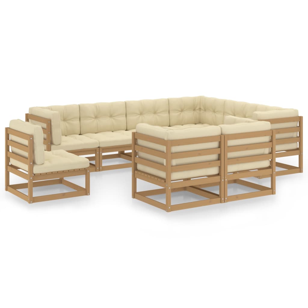 Vetonek Set de muebles de jardín 9 pzs cojines madera pino marrón miel