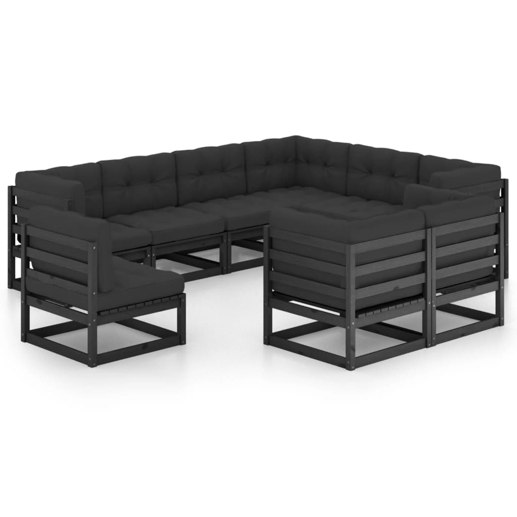 Vetonek Set de muebles de jardín 9 pzas con cojines madera pino negro