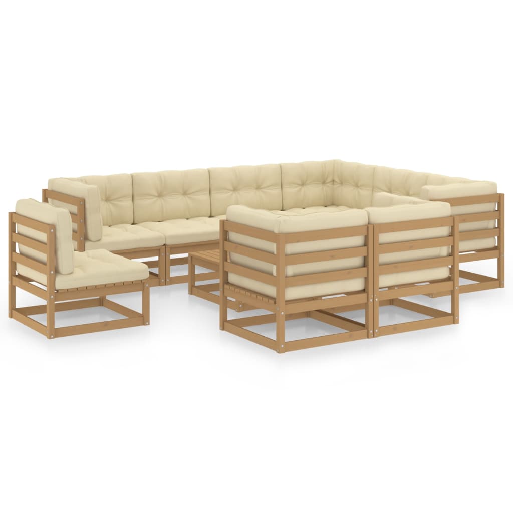 Vetonek Set de muebles de jardín 10 pzs cojines madera pino marrón miel