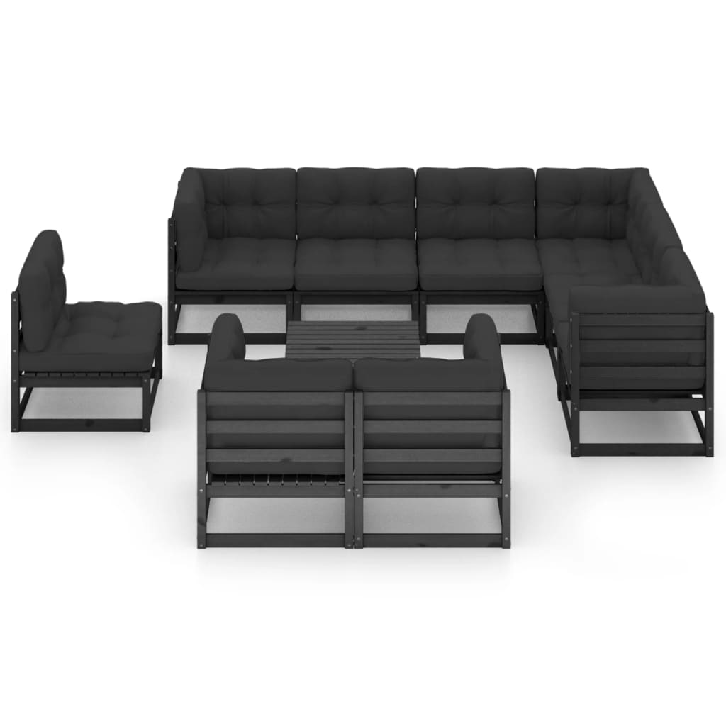 Set de muebles de jardín 10 pzas con cojines madera pino negro vidaXL