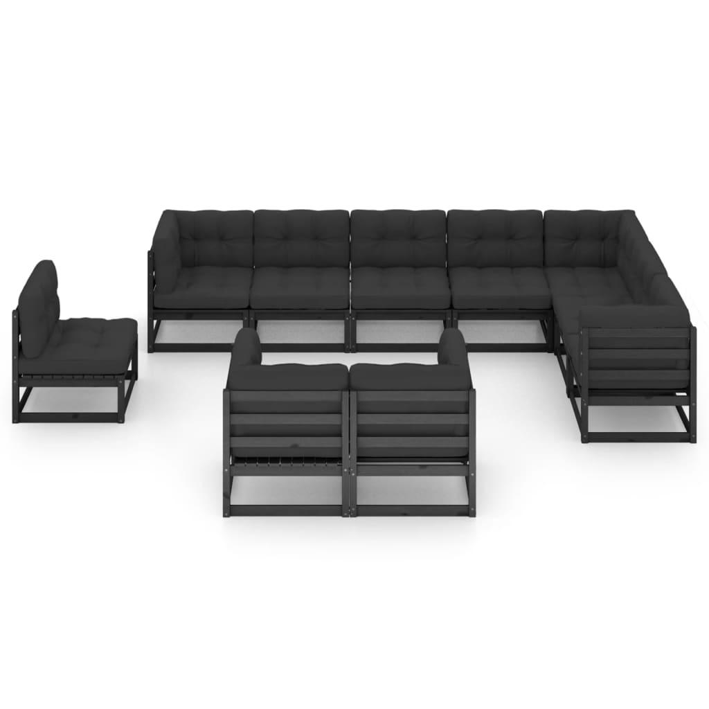 Set de muebles de jardín 10 pzas con cojines madera pino negro vidaXL