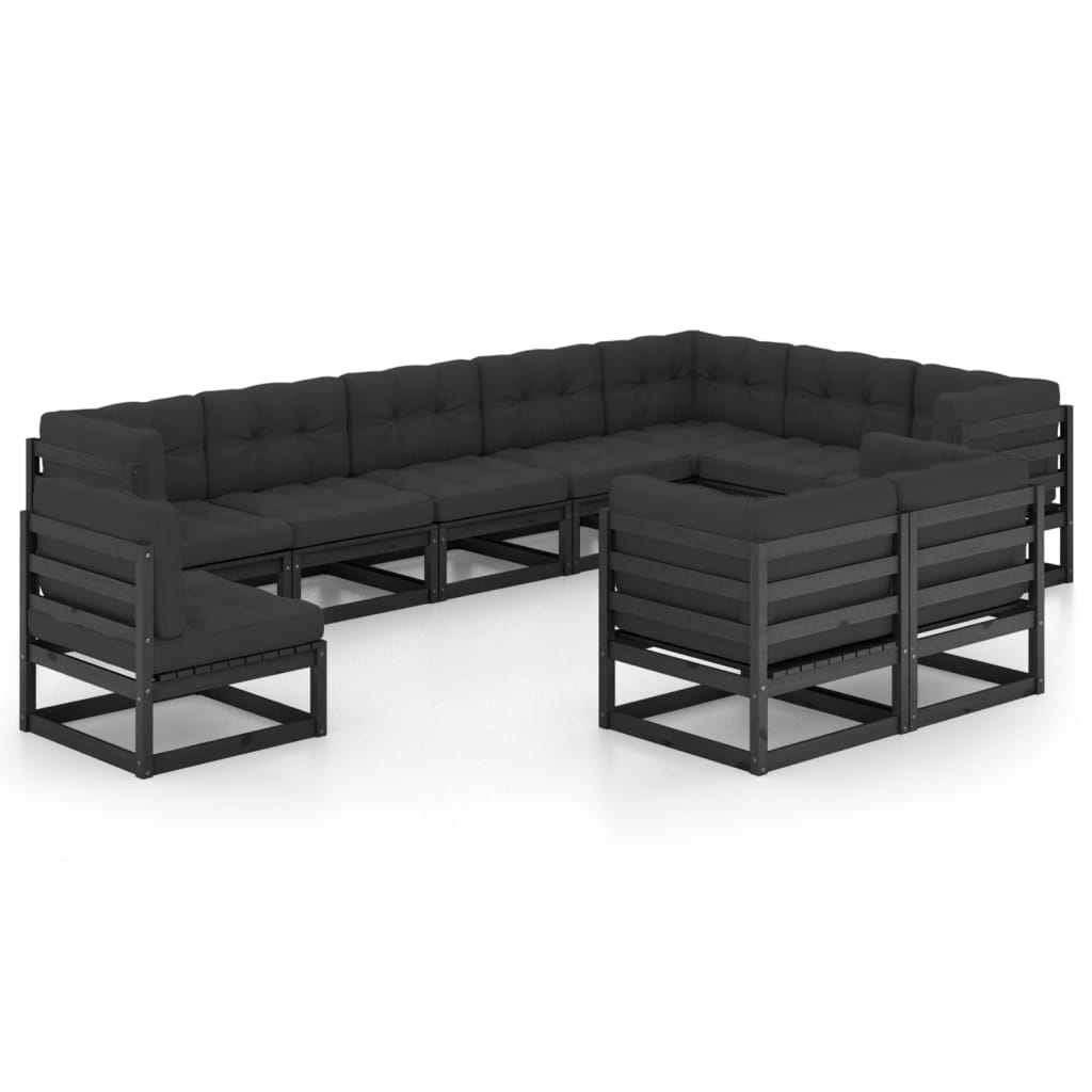 Vetonek Set de muebles de jardín 10 pzas con cojines madera pino negro