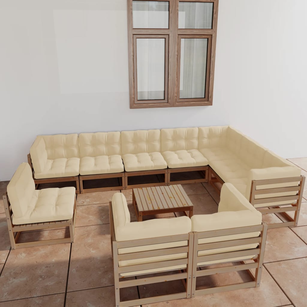 Vetonek Set de muebles de jardín 11 pzs cojines madera pino marrón miel