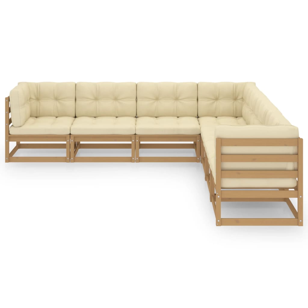 Set de muebles de jardín 7 pzs cojines madera pino marrón miel vidaXL