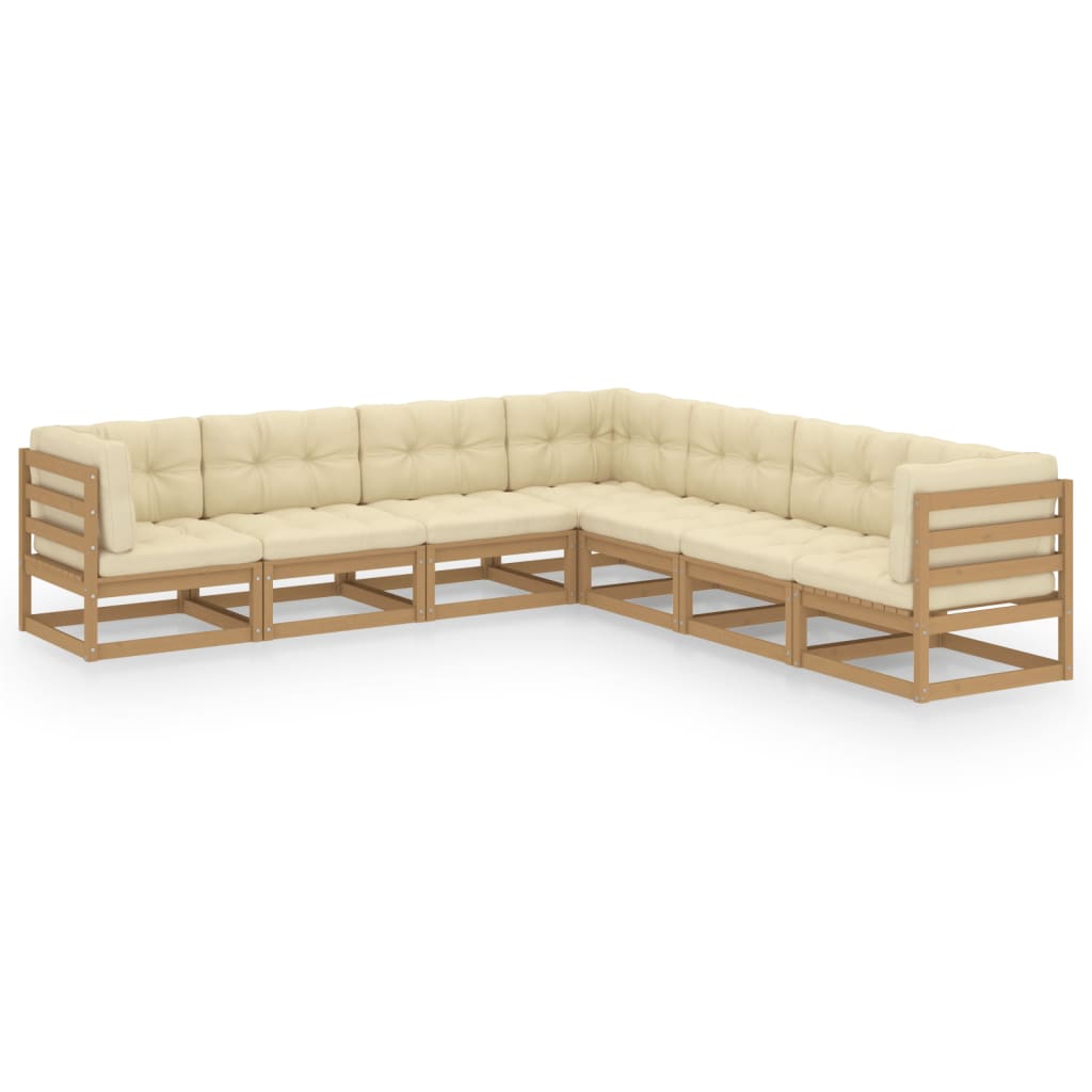 Vetonek Set de muebles de jardín 7 pzs cojines madera pino marrón miel