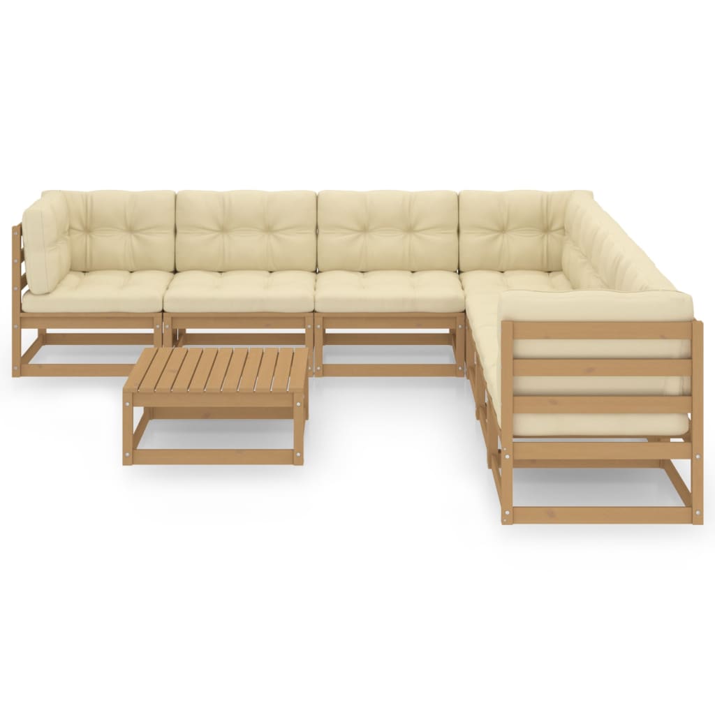 Set de muebles de jardín 8 pzs cojines madera pino marrón miel vidaXL