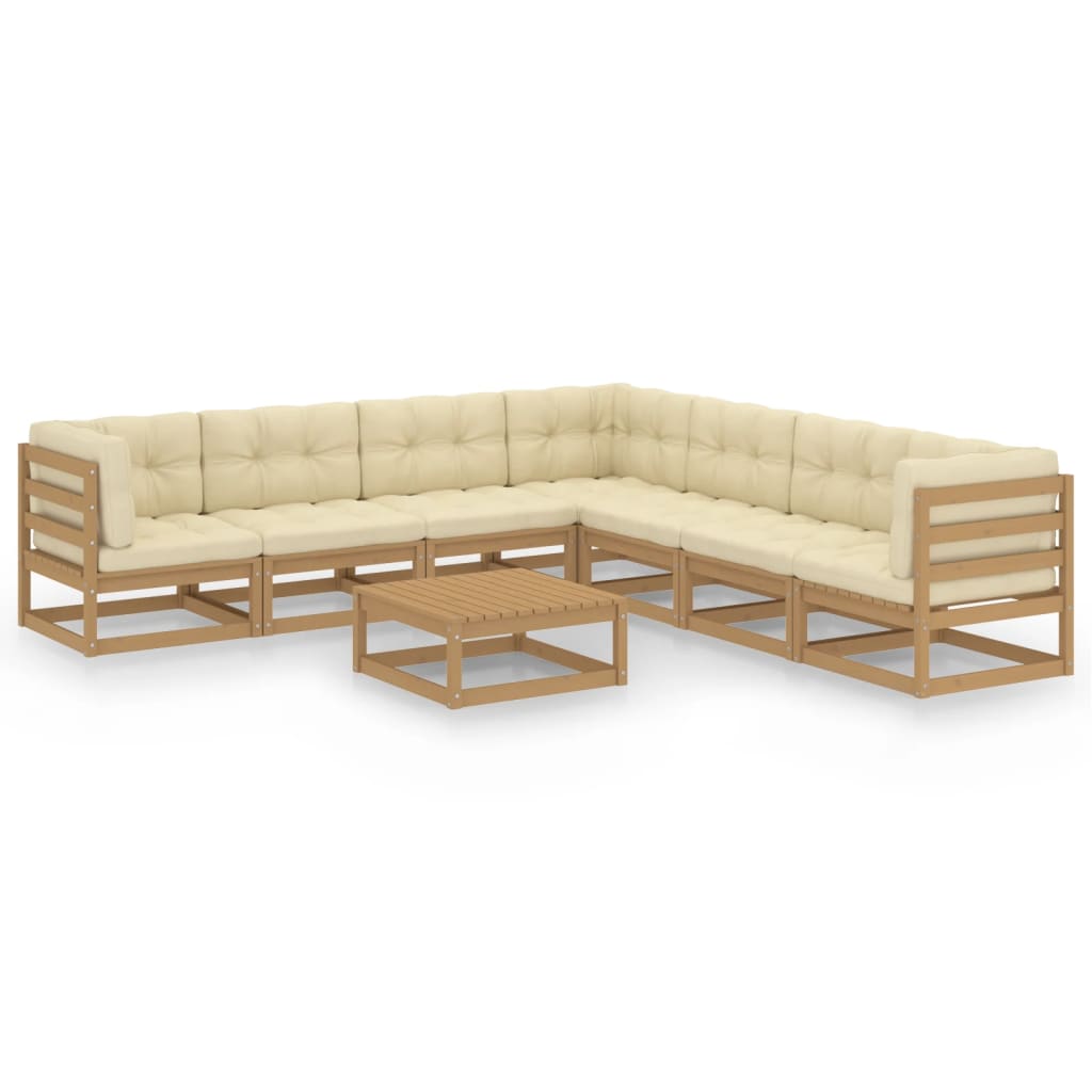 Vetonek Set de muebles de jardín 8 pzs cojines madera pino marrón miel