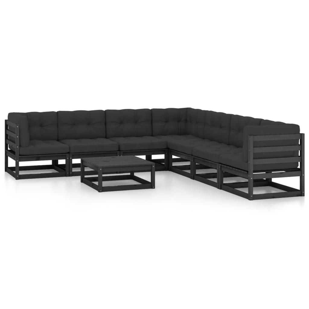 Vetonek Set de muebles de jardín 8 pzas con cojines madera pino negro