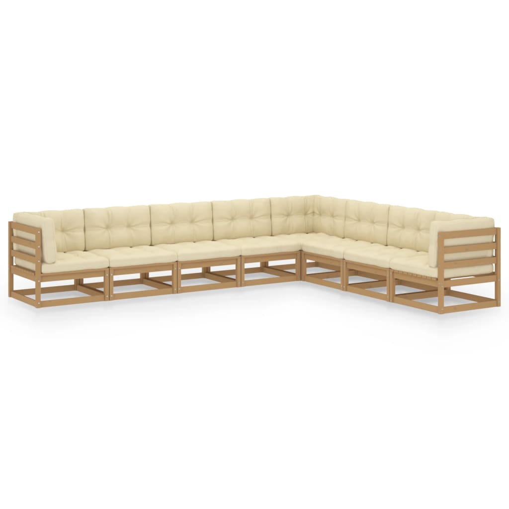 Vetonek Set de muebles de jardín 8 pzs cojines madera pino marrón miel