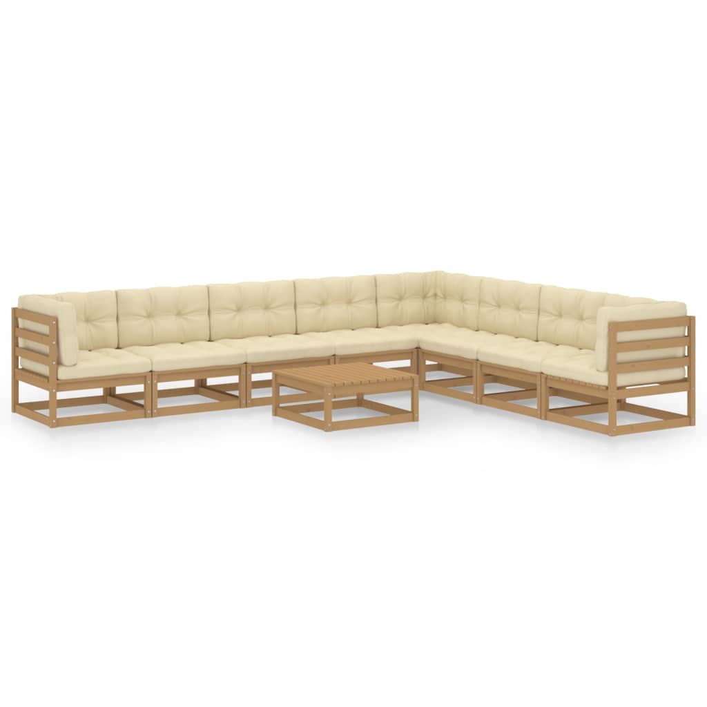 Vetonek Set de muebles de jardín 9 pzs cojines madera pino marrón miel