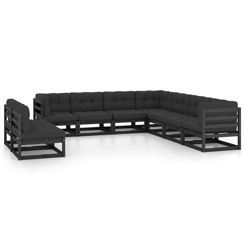 Vetonek Set de muebles de jardín 9 pzas con cojines madera pino negro