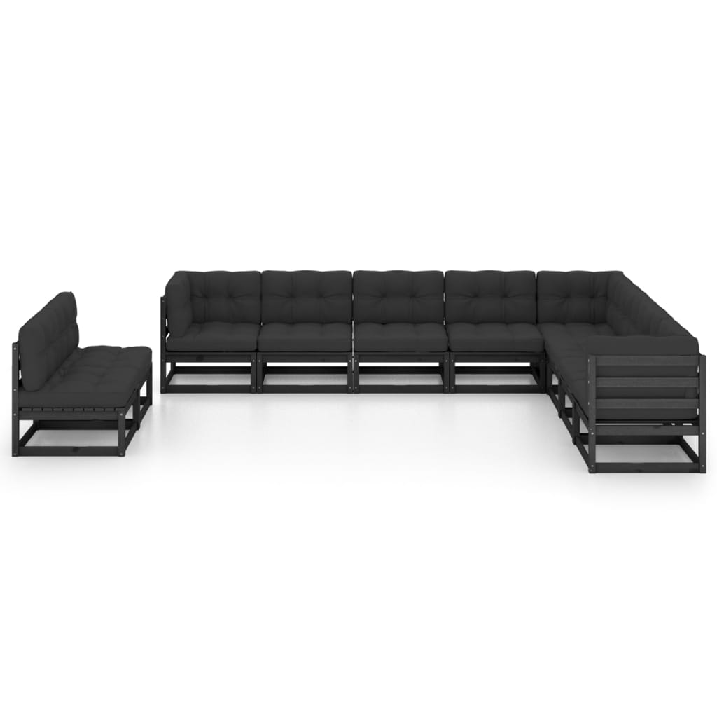 Set de muebles de jardín 10 pzas con cojines madera pino negro vidaXL