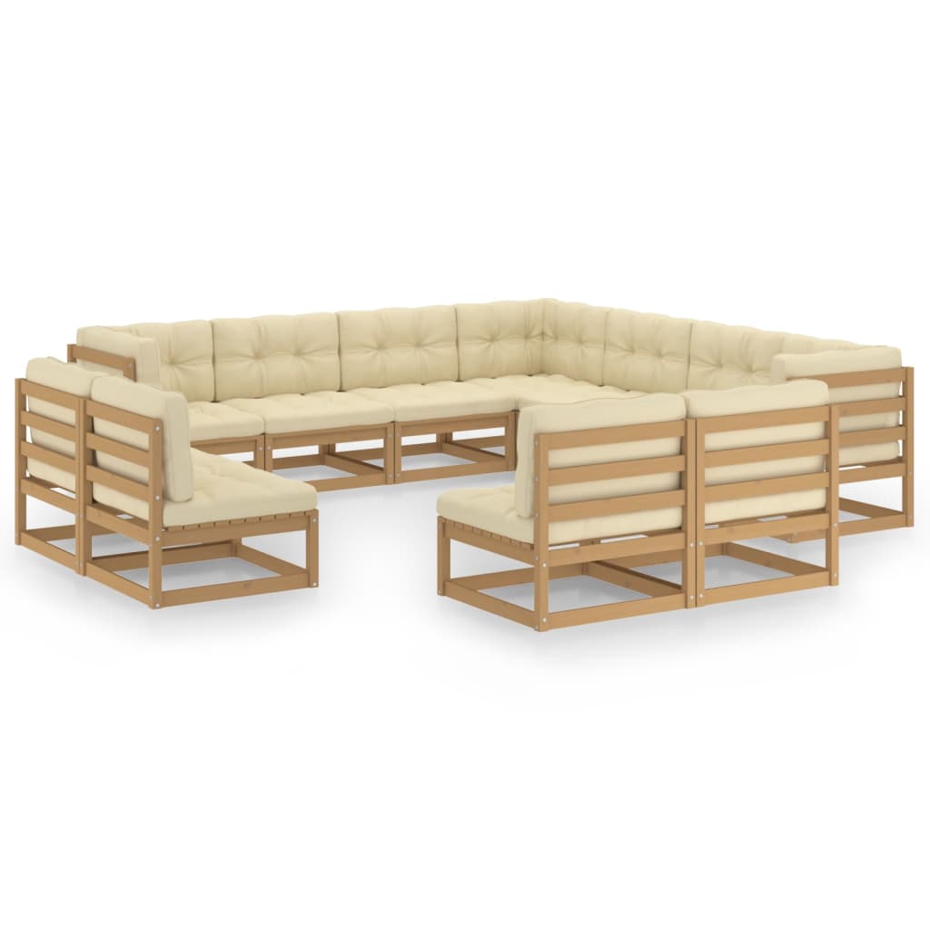 Vetonek Set de muebles de jardín 11 pzs cojines madera pino marrón miel