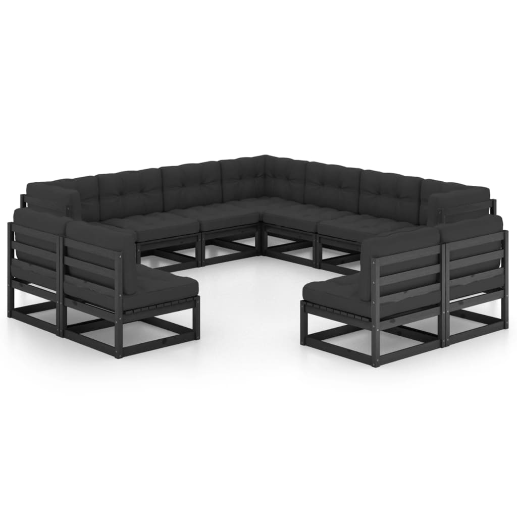 Vetonek Set de muebles de jardín 11 pzas con cojines madera pino negro