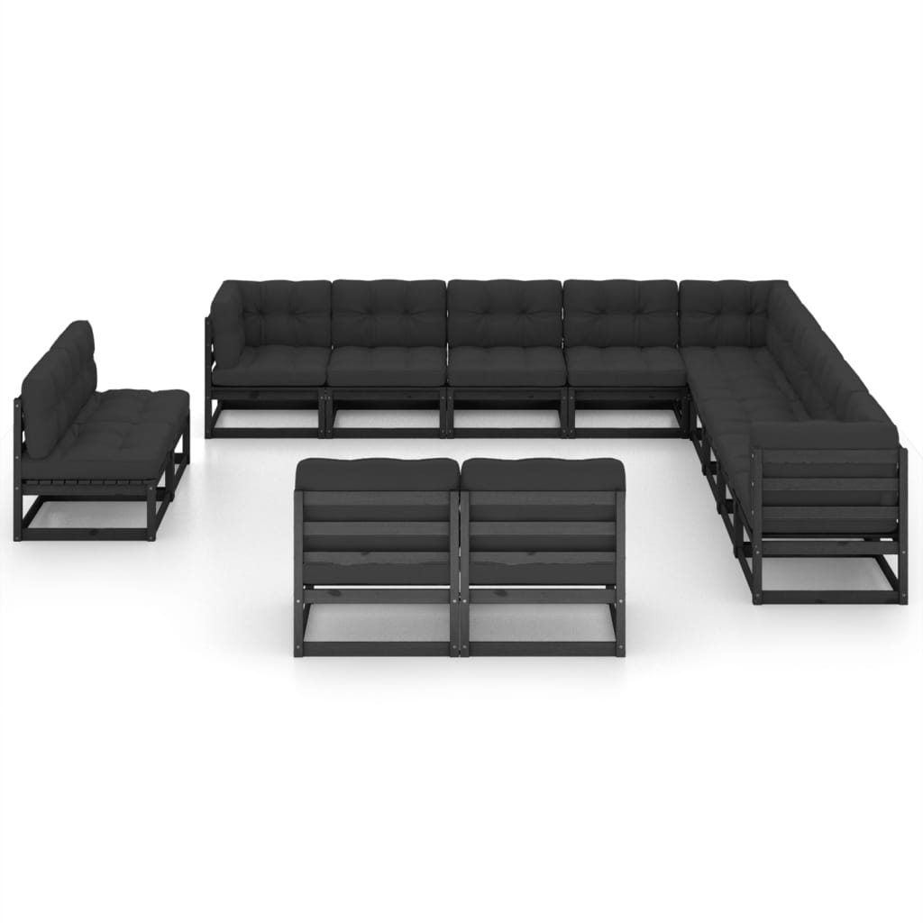 Set de muebles de jardín 13 pzas con cojines madera pino negro vidaXL