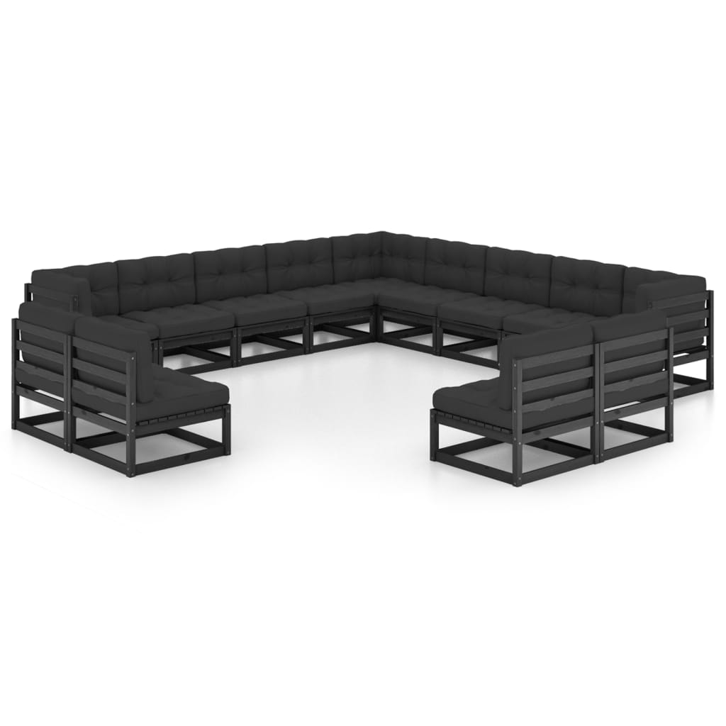 Vetonek Set de muebles de jardín 13 pzas con cojines madera pino negro