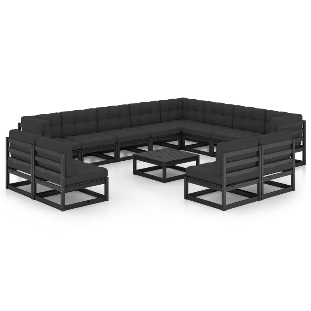 Vetonek Set de muebles de jardín 14 pzas con cojines madera pino negro