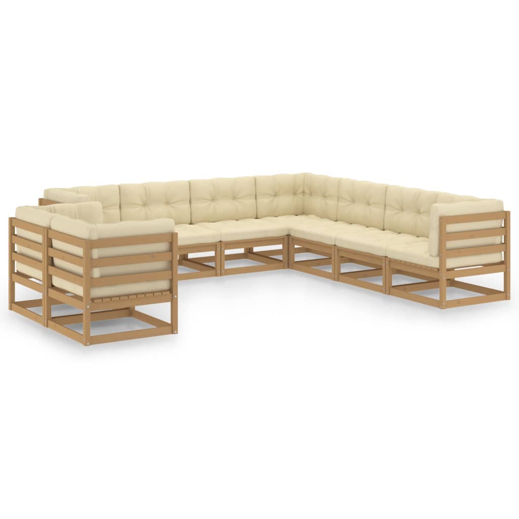 Vetonek Set de muebles de jardín 9 pzs cojines madera pino marrón miel