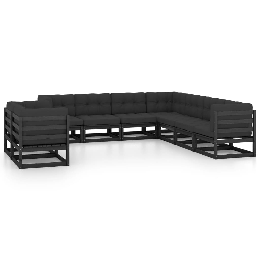 Vetonek Set de muebles de jardín 9 pzas con cojines madera pino negro