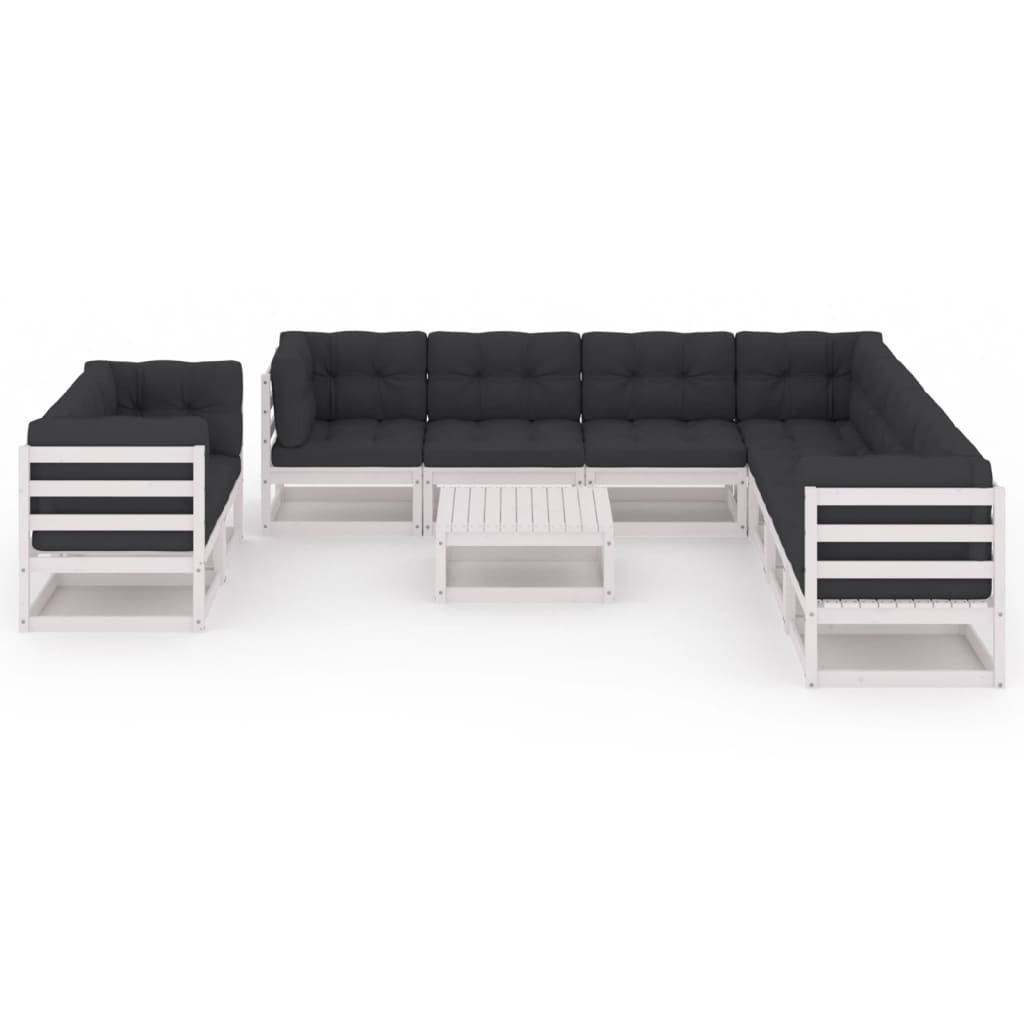 Set de muebles de jardín 10 pzas con cojines madera pino blanco vidaXL