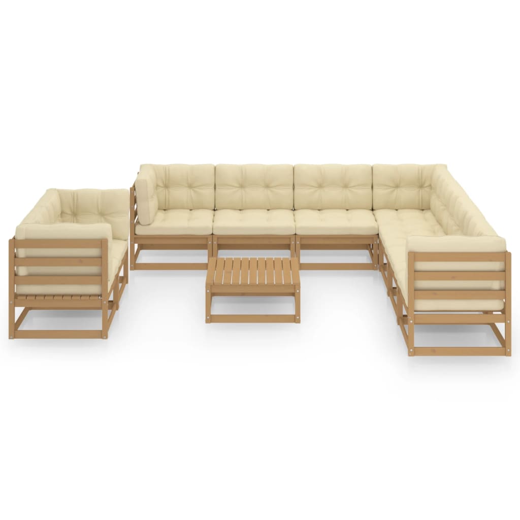 Set de muebles de jardín 10 pzs cojines madera pino marrón miel vidaXL