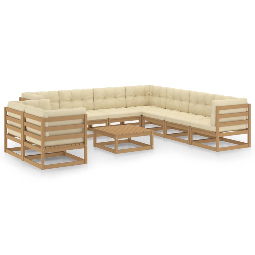 Vetonek Set de muebles de jardín 10 pzs cojines madera pino marrón miel