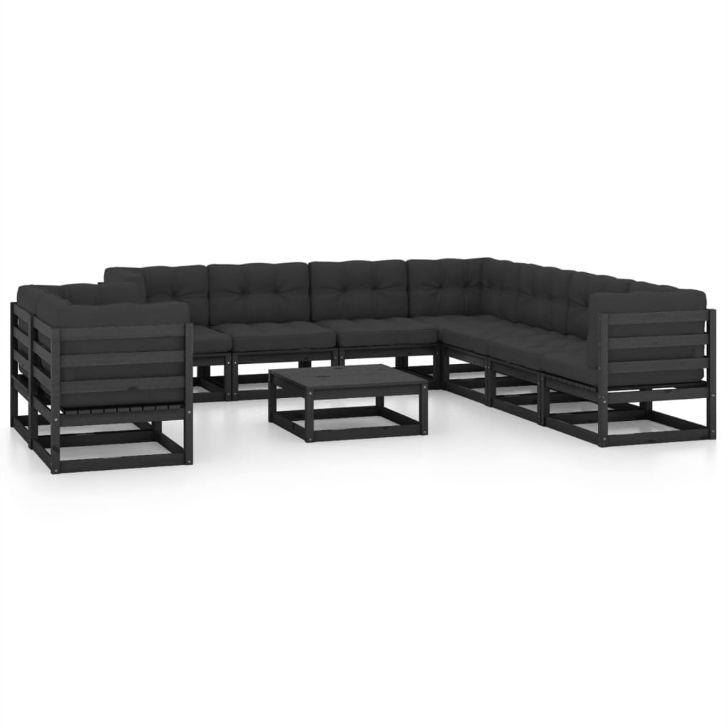 Vetonek Set de muebles de jardín 10 pzas con cojines madera pino negro