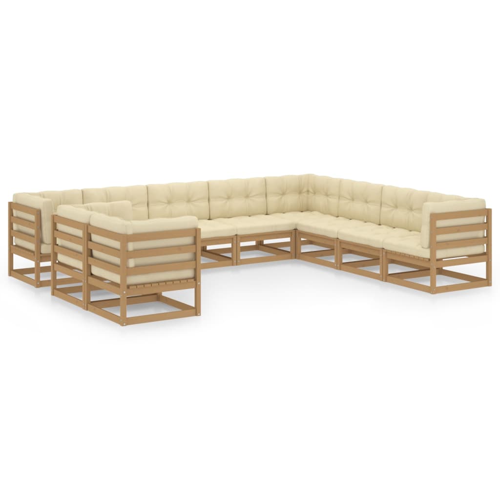 Vetonek Set de muebles de jardín 10 pzs cojines madera pino marrón miel