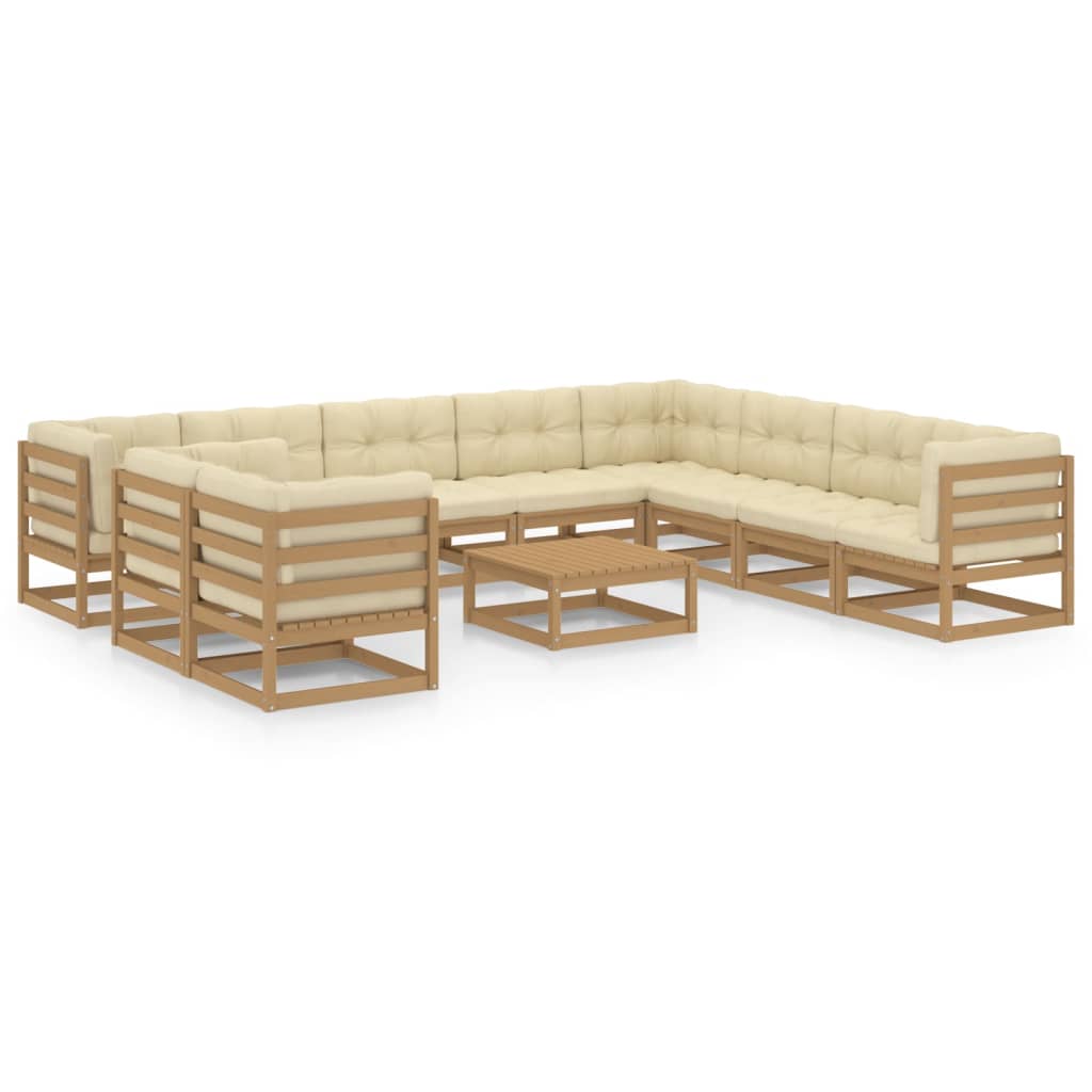 Vetonek Set de muebles de jardín 11 pzs cojines madera pino marrón miel