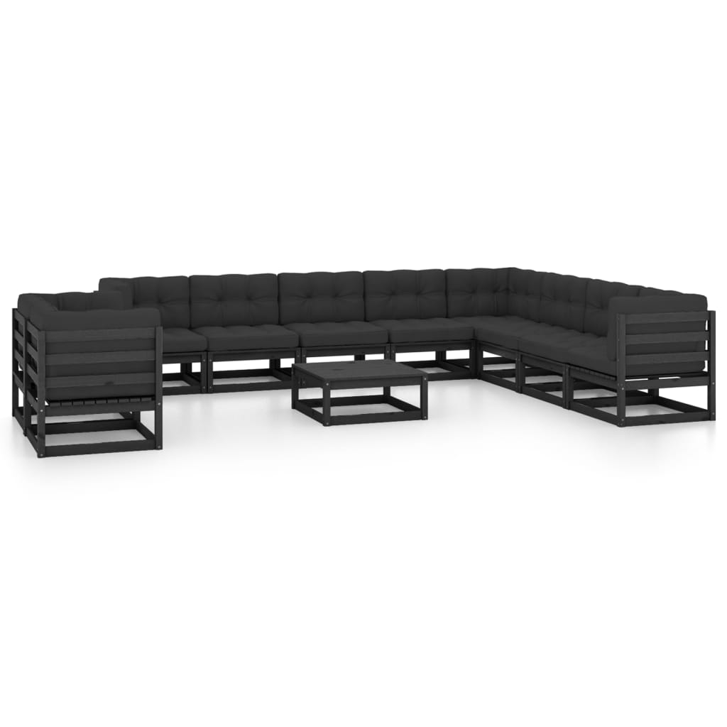 Vetonek Set de muebles de jardín 11 pzas con cojines madera pino negro